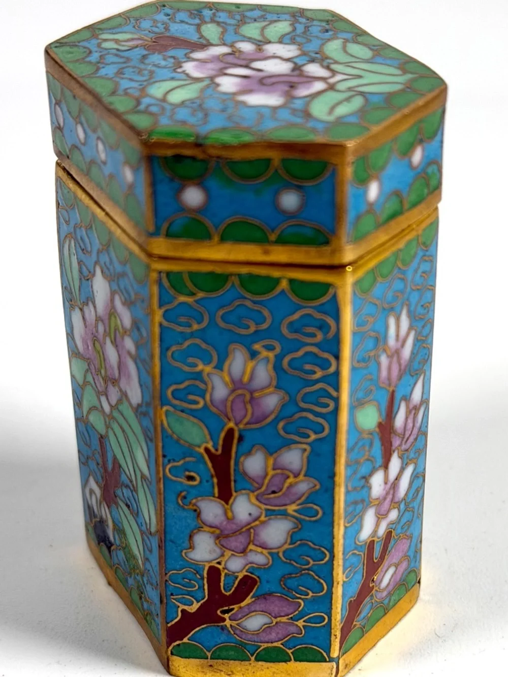 Vintage Chinese Cloisonné Small Canister Jar Set - 8 canisters w/ Original Box